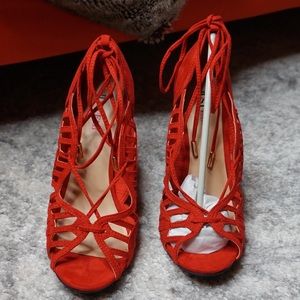 Red lace up heels